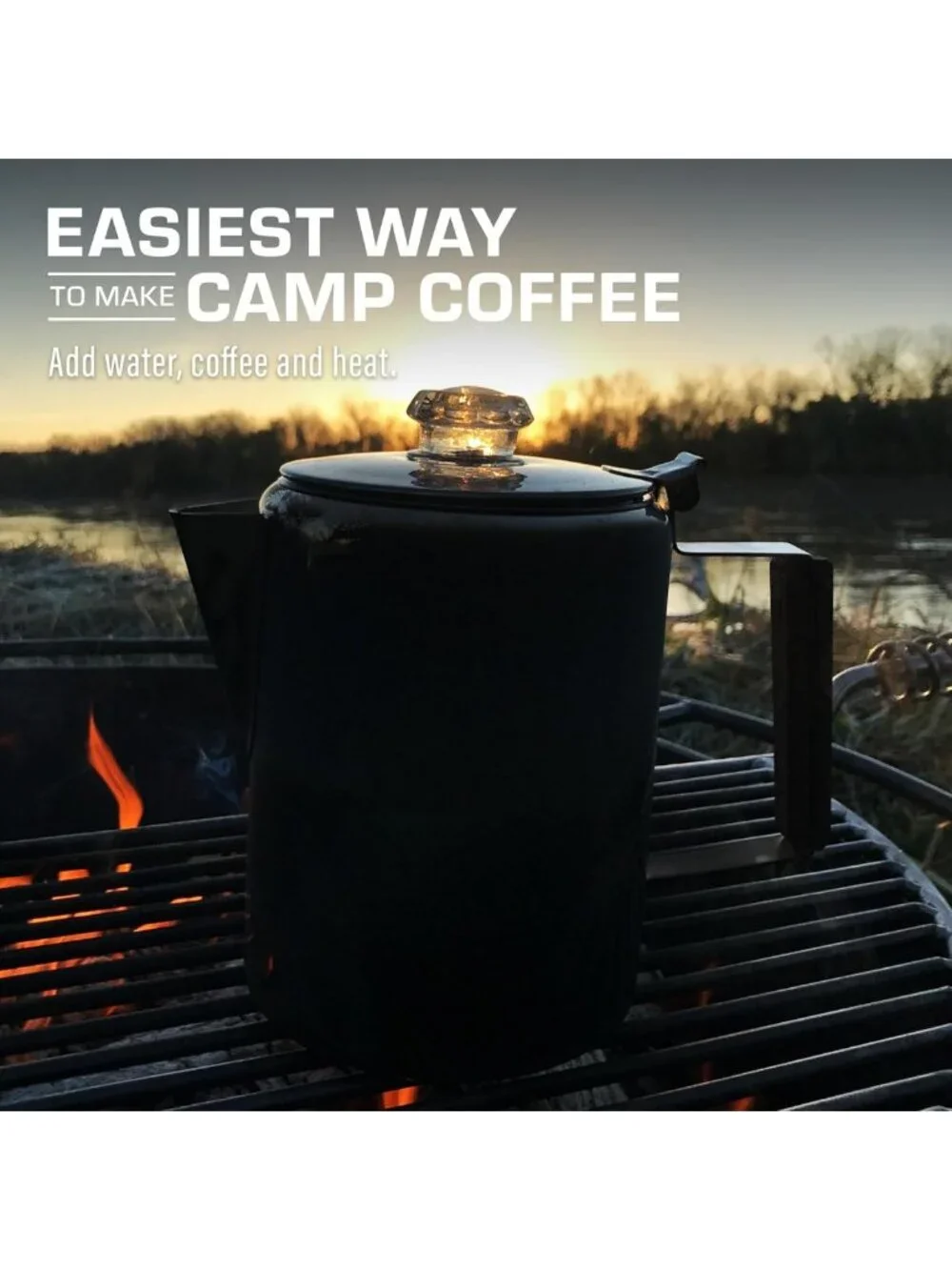 Sleek Black Percolator Coffee Pot - 9 Cup Camping Coffee Maker - No